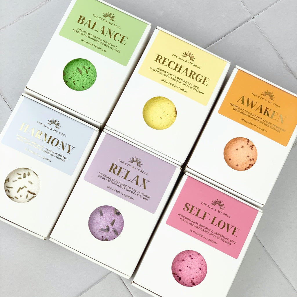 Relax Aromatherapy Shower Steamer in Box - Clary Sage, Lemon, Lavender and Lavender Seeds