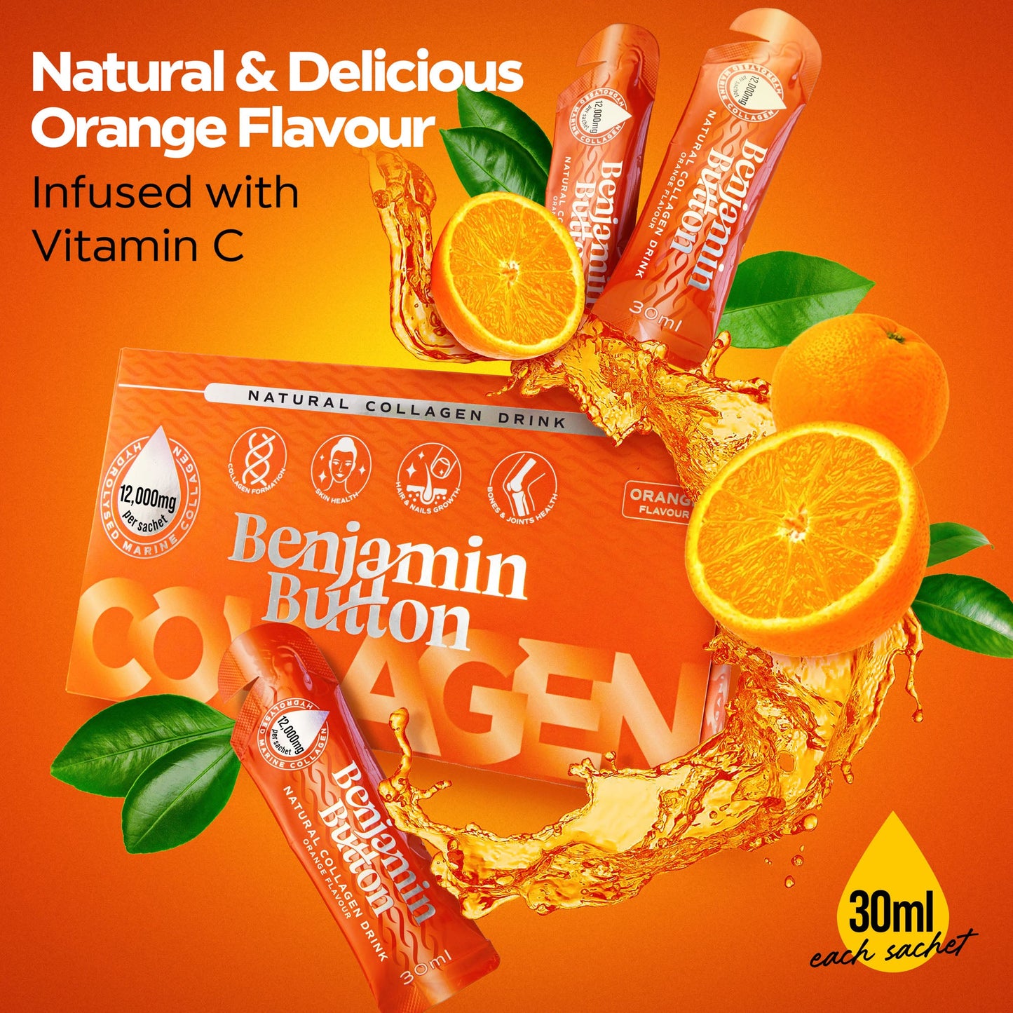 28x Orange 12,000mg Marine Collagen Liquid Sachets