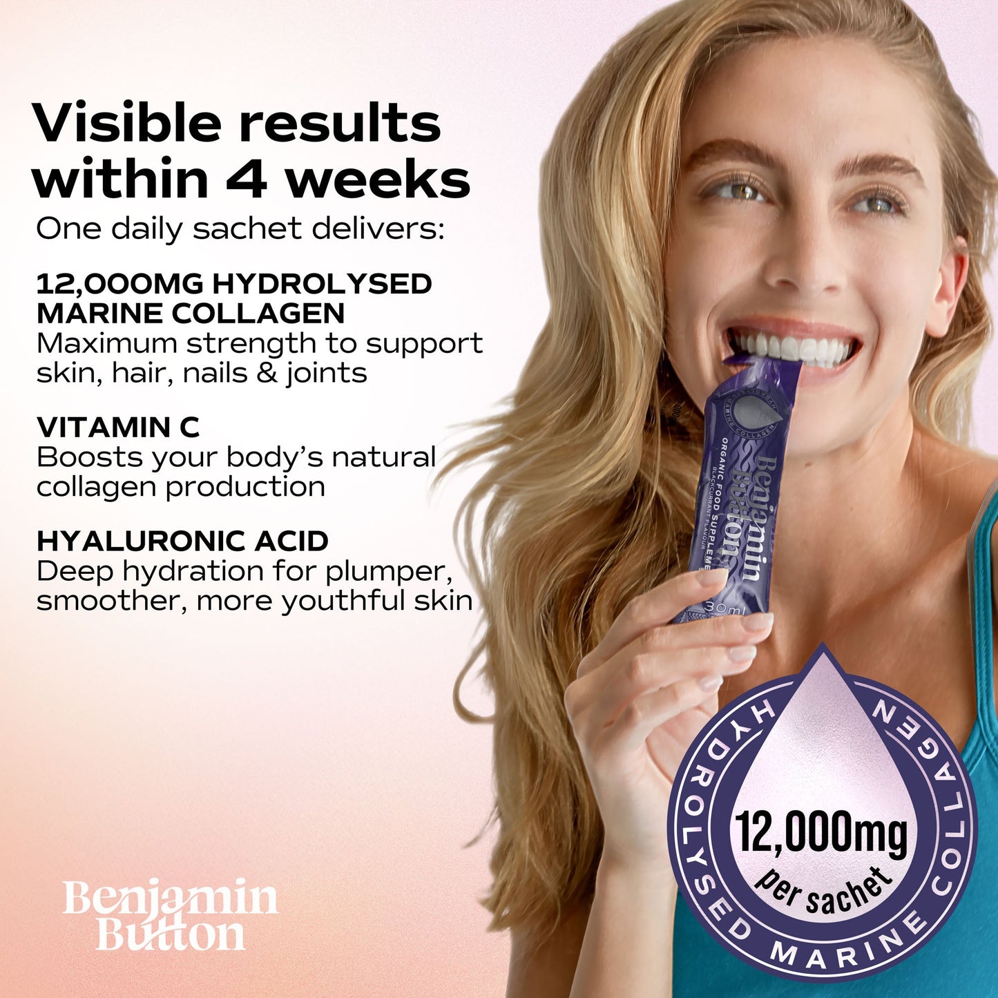 14x BlackCurrant 12,000mg Marine Collagen Liquid Sachets