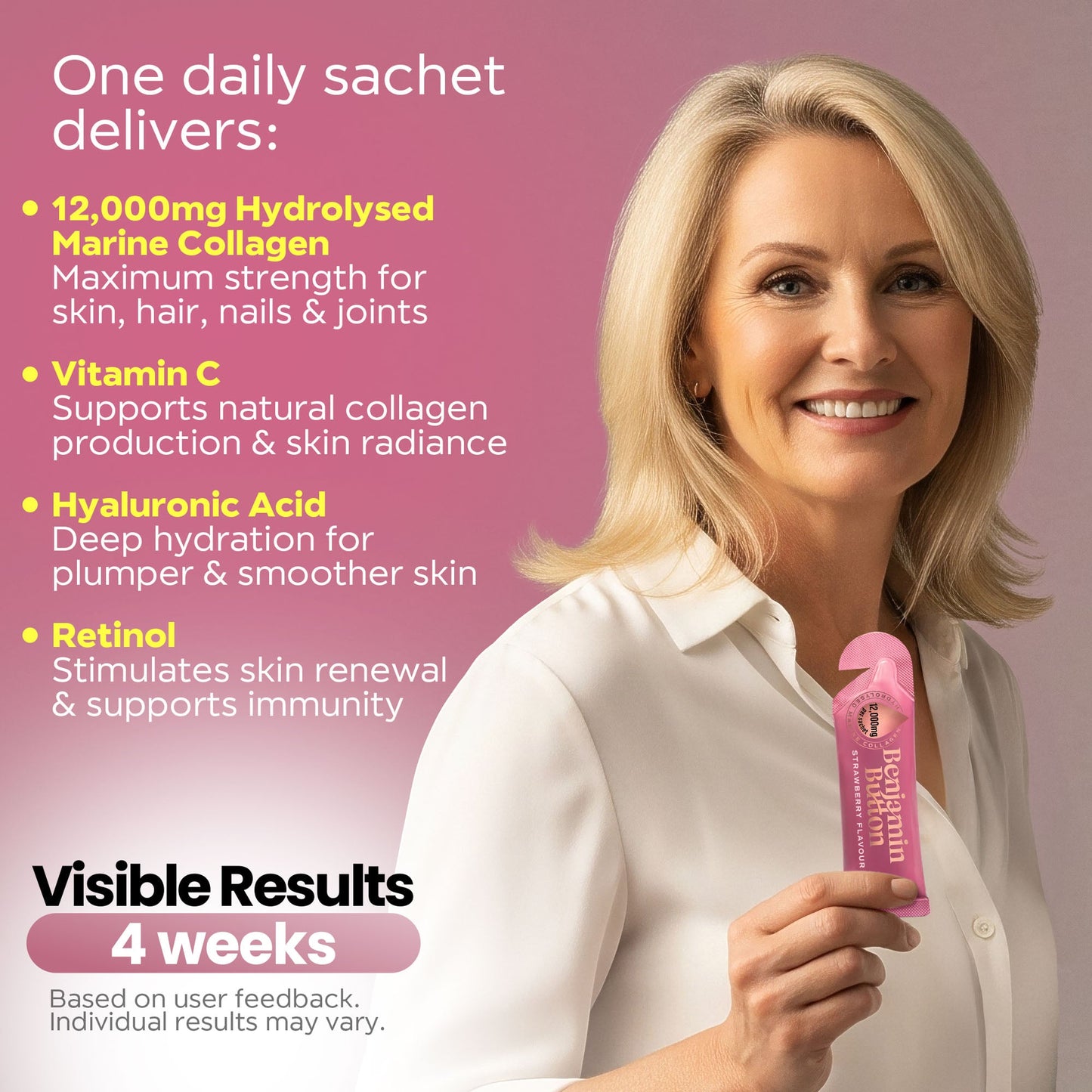 Perimenopause Collagen Strawberry Sachets – 14 Pack (2 Weeks Supply) – 12,000mg Marine Collagen with Chasteberry, Vitamins & Hyaluronic Acid