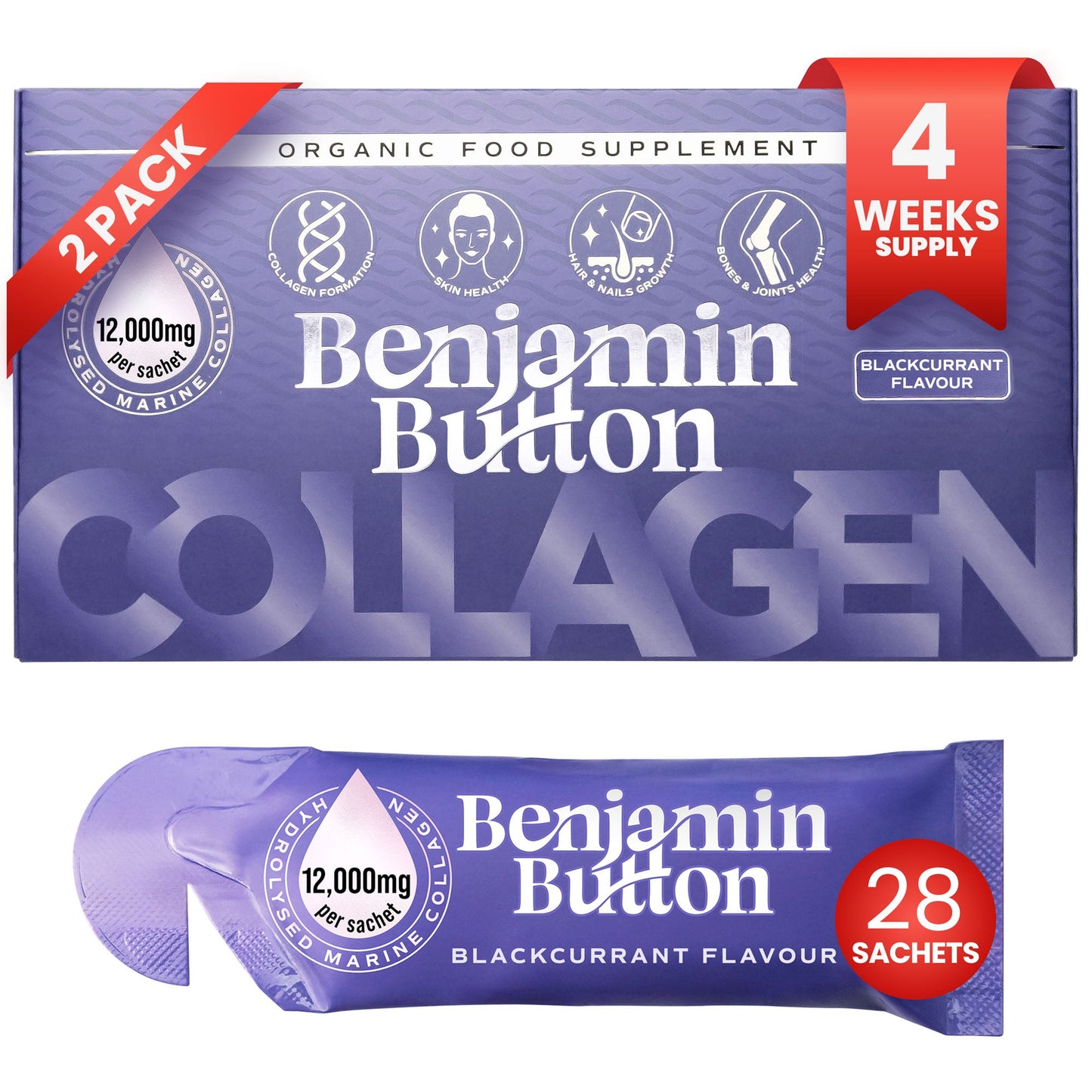 28x BlackCurrant 12,000mg Marine Collagen Liquid Sachets