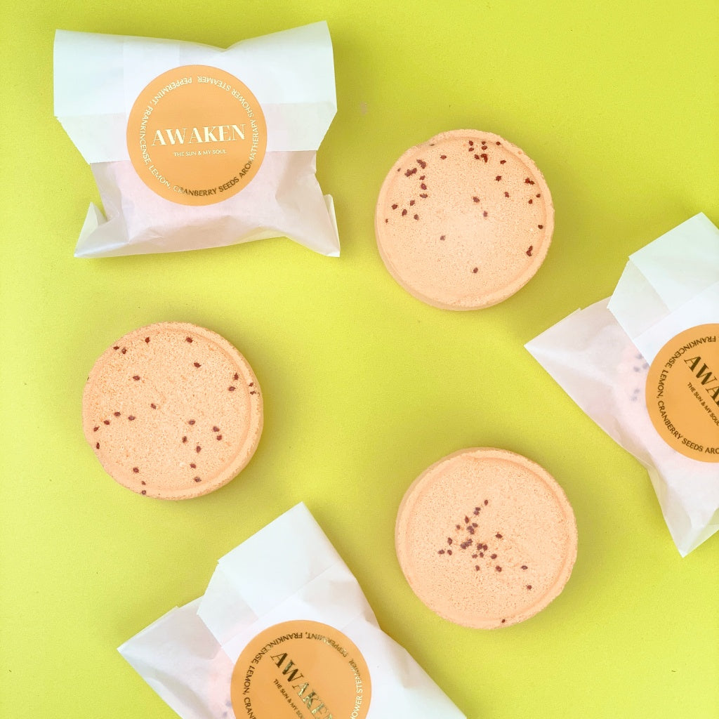 Awaken Aromatherapy Shower Steamer Sample - Peppermint, Frankincense, Lemon and Cranberry Seeds