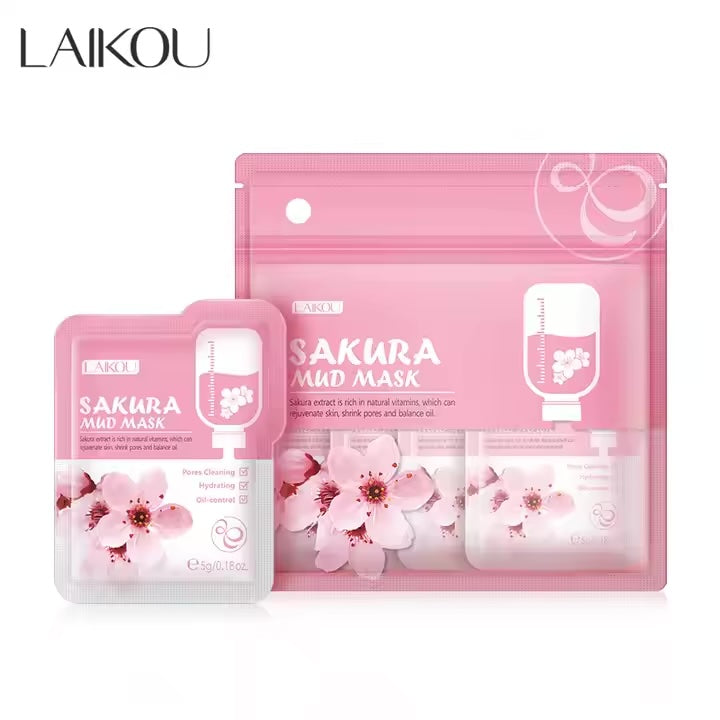 LAIKOU 5*12pcs Sakura Mud Cream Mudmask Skincare Dark Spot Corrector Brighten Clay Facialmask Cleansing Skin Care Product 60g