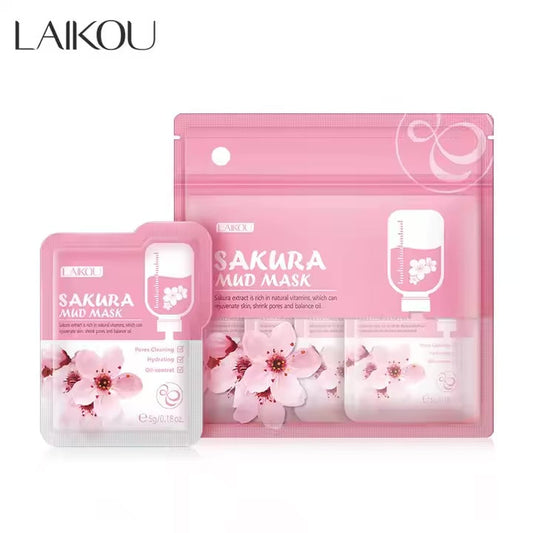LAIKOU 5*12pcs Sakura Mud Cream Mudmask Skincare Dark Spot Corrector Brighten Clay Facialmask Cleansing Skin Care Product 60g