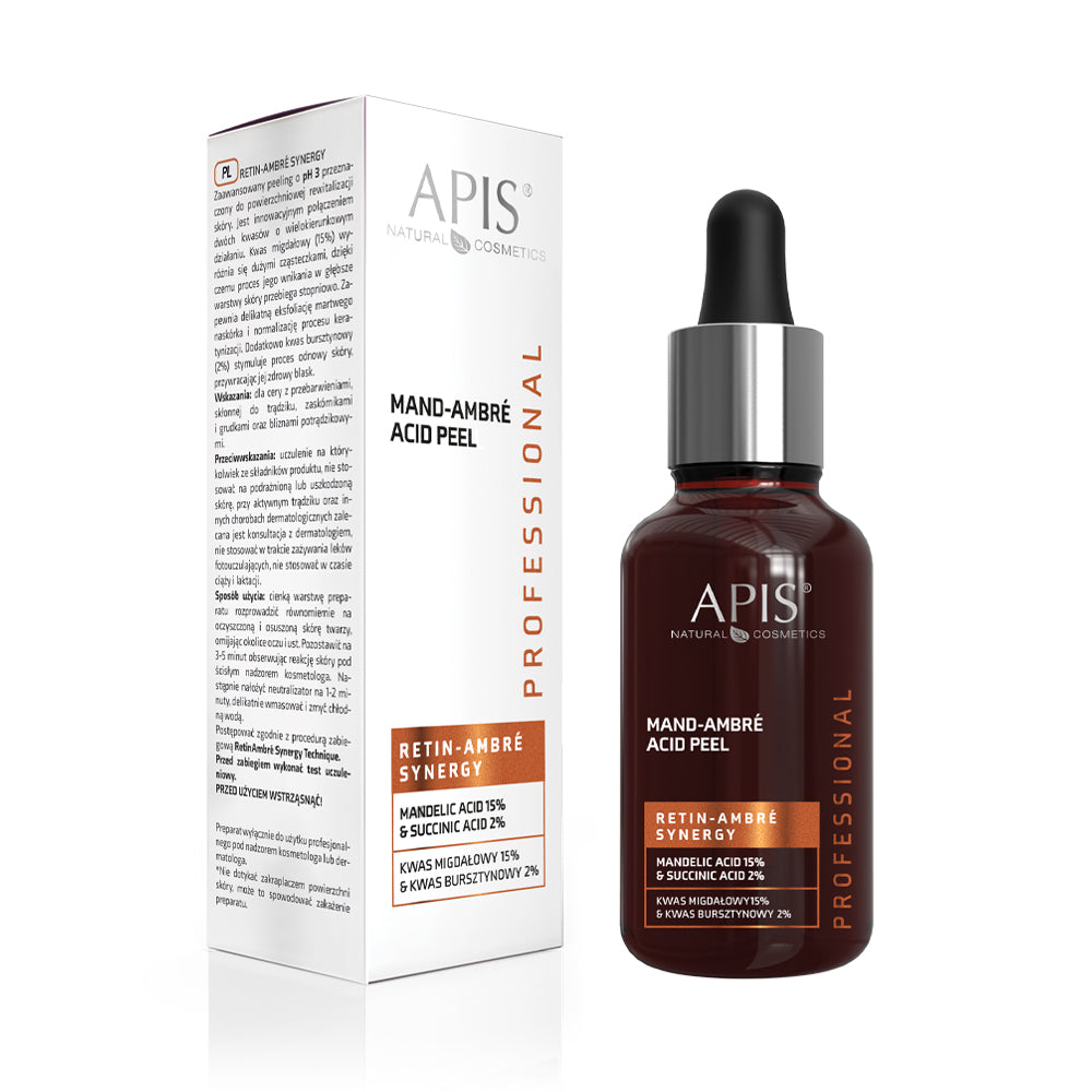 Apis Retin-Ambre Synergy Mandelic & Succinic Acid Peel – 15% Mandelic Acid | 2% Succinic Acid | 30ml | Brightening & Exfoliating Treatment