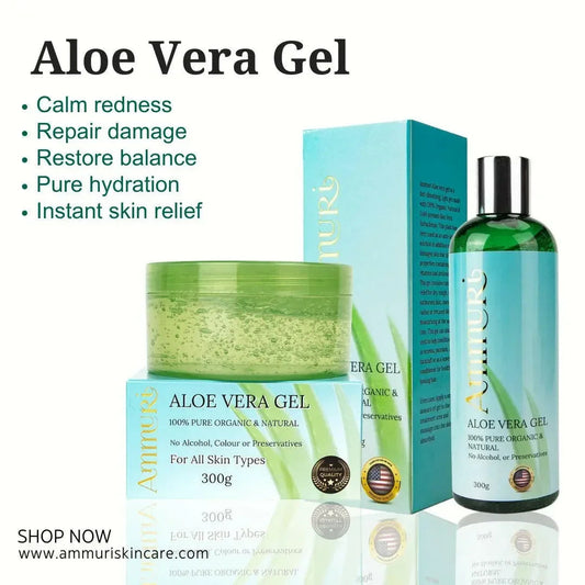 Ammuri Organic Aloe Vera Gel Set – Pure Soothing Gel for Face, Hair & Body