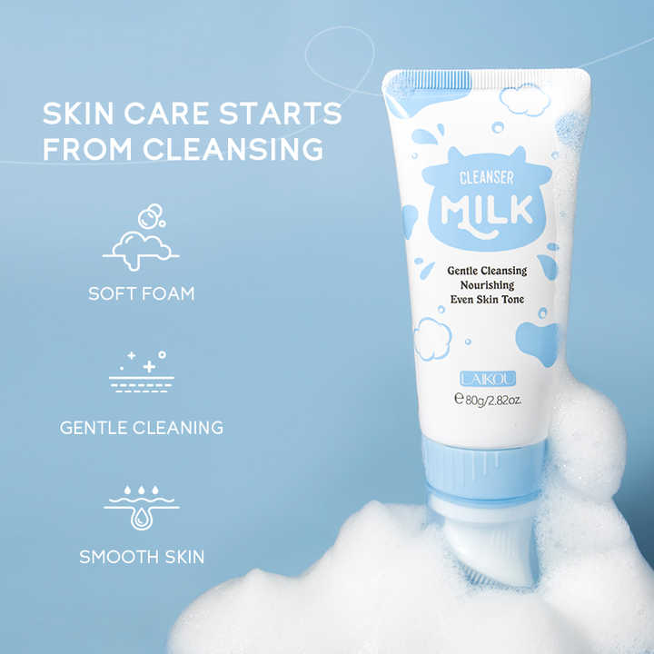 LAIKOU 80g Brightening Moisturizing Facial Foam Deep Cleansing Pore Cleaner Adults Dry OBM Milk Cleansing Lotion Gel Oil