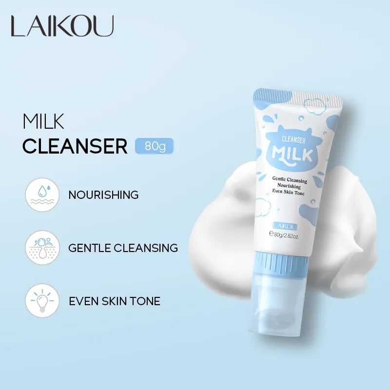 LAIKOU 80g Brightening Moisturizing Facial Foam Deep Cleansing Pore Cleaner Adults Dry OBM Milk Cleansing Lotion Gel Oil