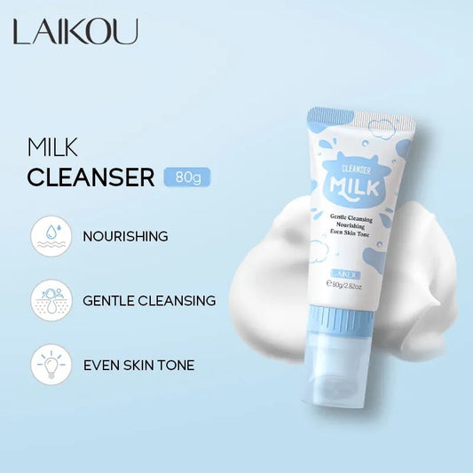 LAIKOU 80g Brightening Moisturizing Facial Foam Deep Cleansing Pore Cleaner Adults Dry OBM Milk Cleansing Lotion Gel Oil